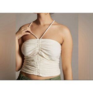 Pilcro Anthropologie Tan Ruched Tube Top w/ Double Straps Sz L Y2K Neutral